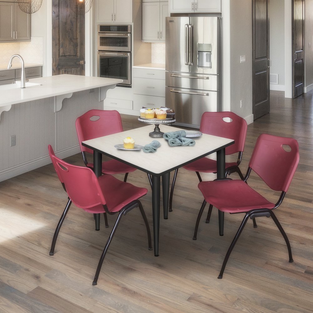 42 Square Breakroom Table- Maple Top, Black Base & 4 M Stack Chairs- Burgundy. Picture 9