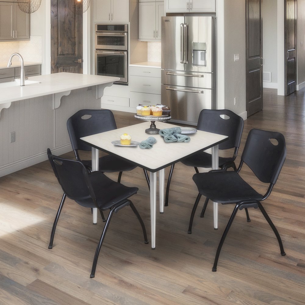 42 in. Square Breakroom Table- Maple Top, Chrome Base & 4 M Stack Chairs- Black. Picture 9