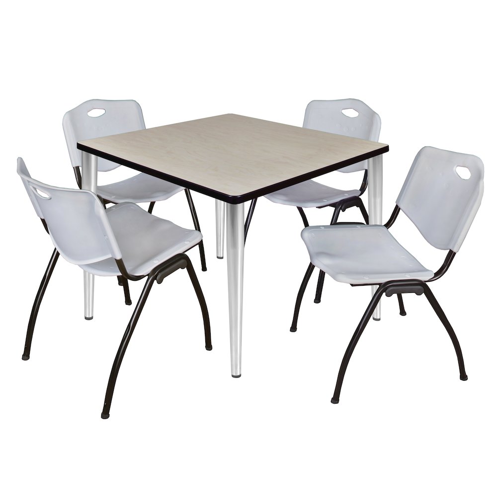 42 in. Square Breakroom Table- Maple Top, Chrome Base & 4 M Stack Chairs- Grey. Picture 1