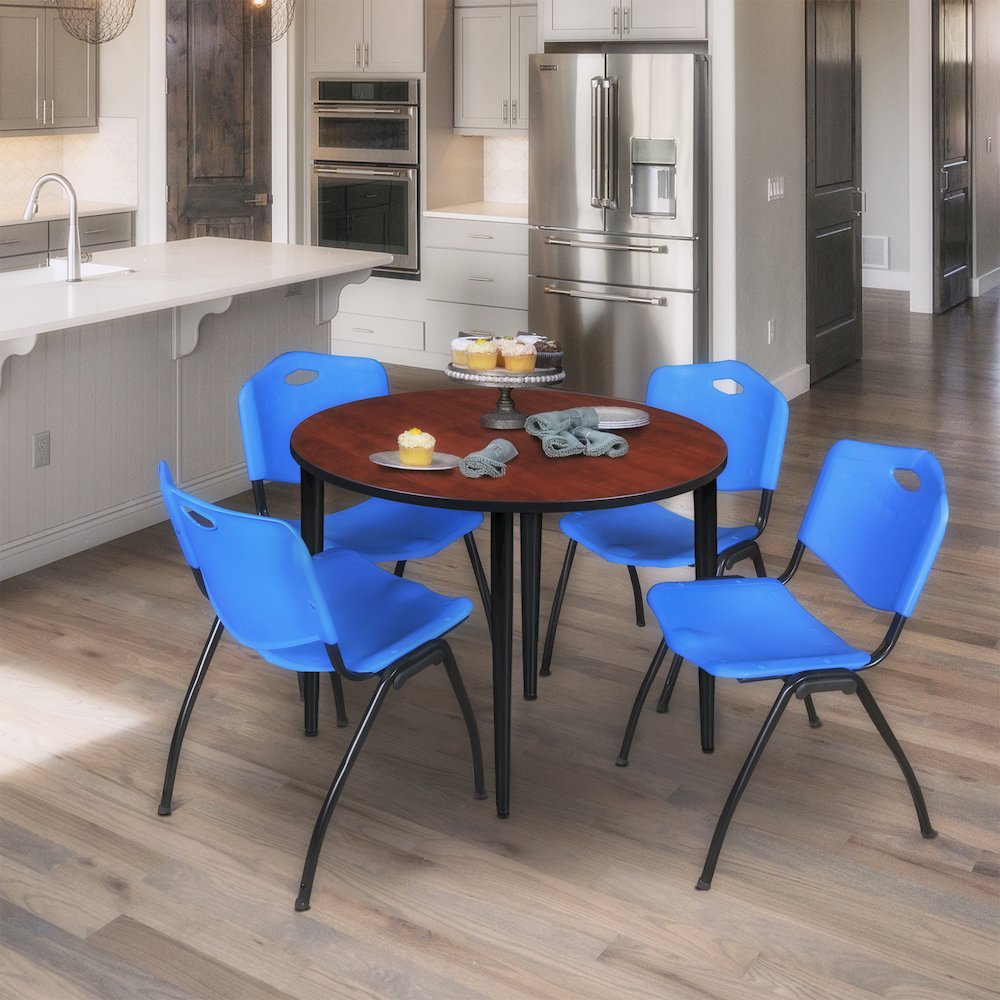 42 in. Round Breakroom Table- Cherry Top, Black Tapered Legs. Picture 3