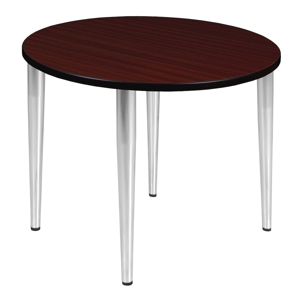 42 in. Round Breakroom Table- Mahogany Top, Chrome Tapered Legs. Picture 1