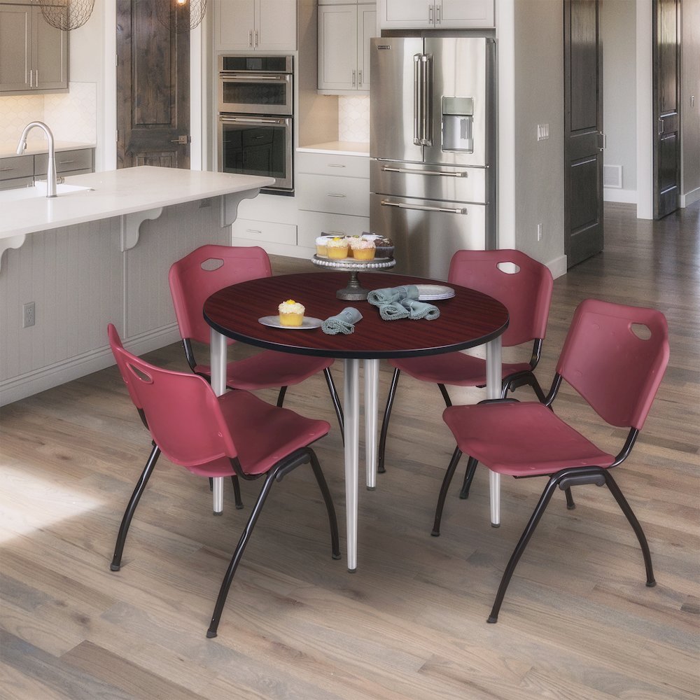 42 in. Round Breakroom Table- Mahogany Top, Chrome Tapered Legs. Picture 3