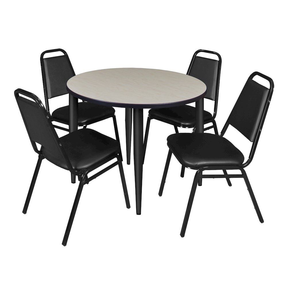 42 Round Breakroom Table- Maple Top, Black Base & 4 Stack Chairs- Black. Picture 1
