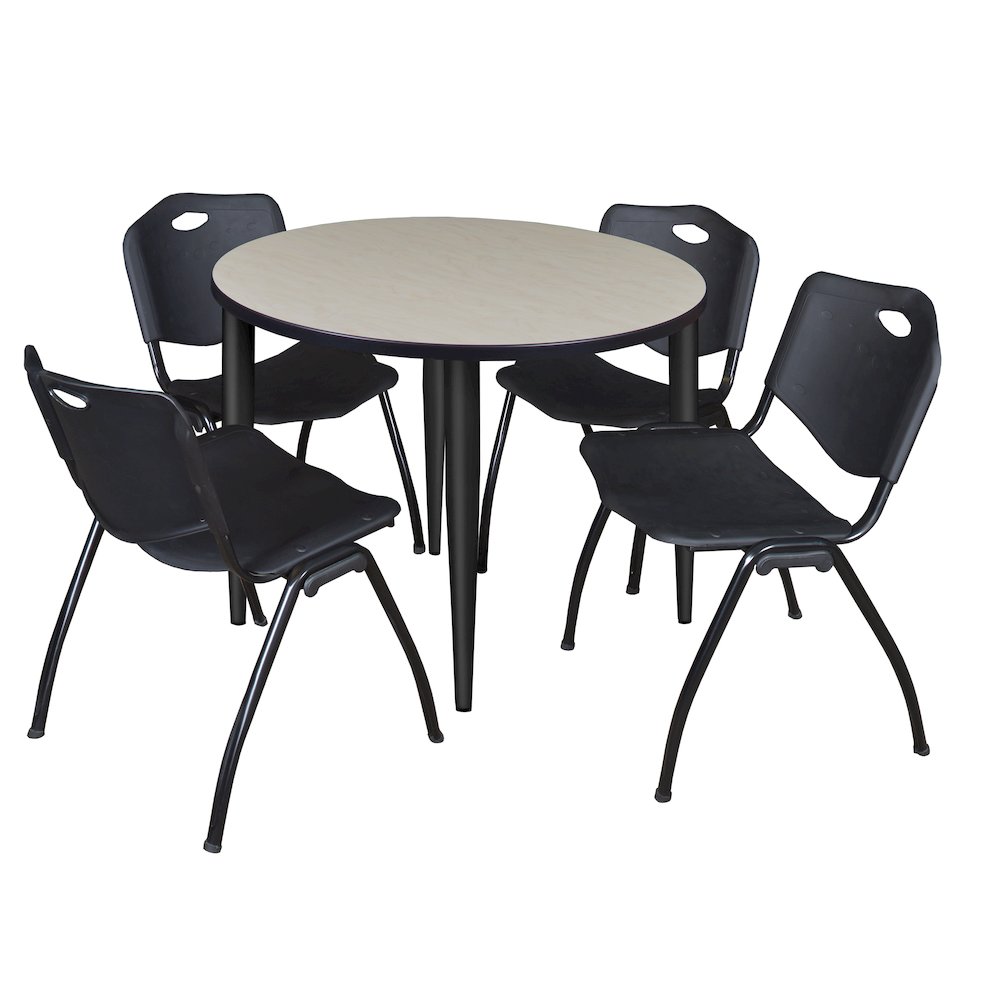 42 in. Round Breakroom Table- Maple Top, Black Base & 4 M Stack Chairs- Black. Picture 1