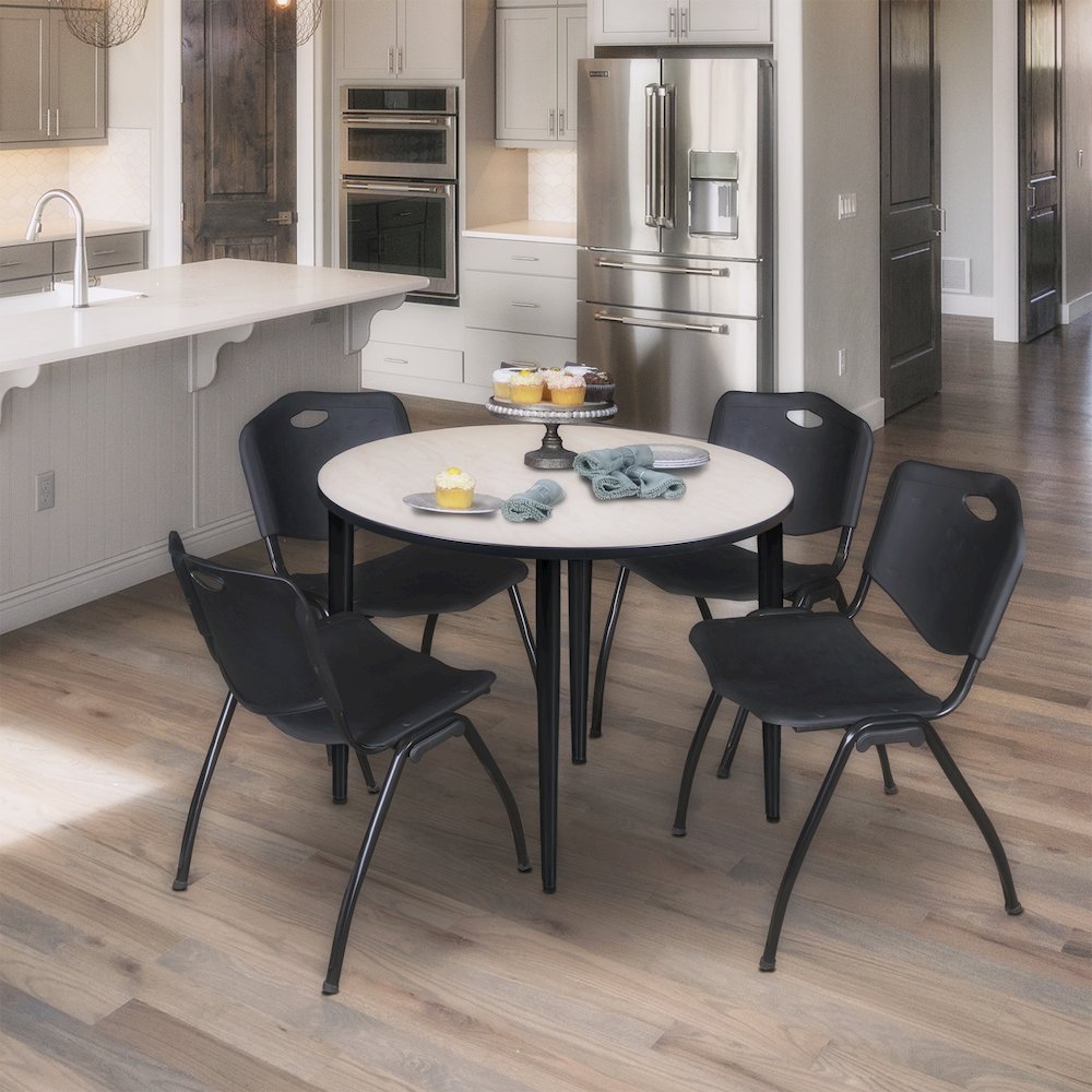 42 in. Round Breakroom Table- Maple Top, Black Base & 4 M Stack Chairs- Black. Picture 8