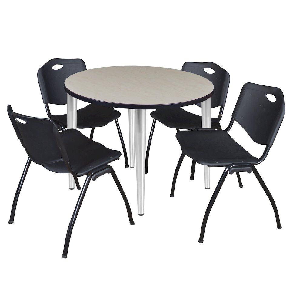 42 in. Round Breakroom Table- Maple Top, Chrome Base & 4 M Stack Chairs- Black. Picture 1