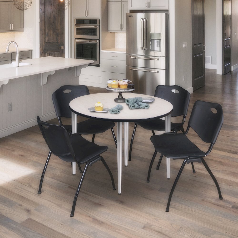 42 in. Round Breakroom Table- Maple Top, Chrome Base & 4 M Stack Chairs- Black. Picture 8