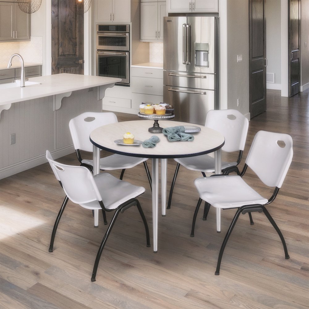42 in. Round Breakroom Table- Maple Top, Chrome Tapered Legs. Picture 3