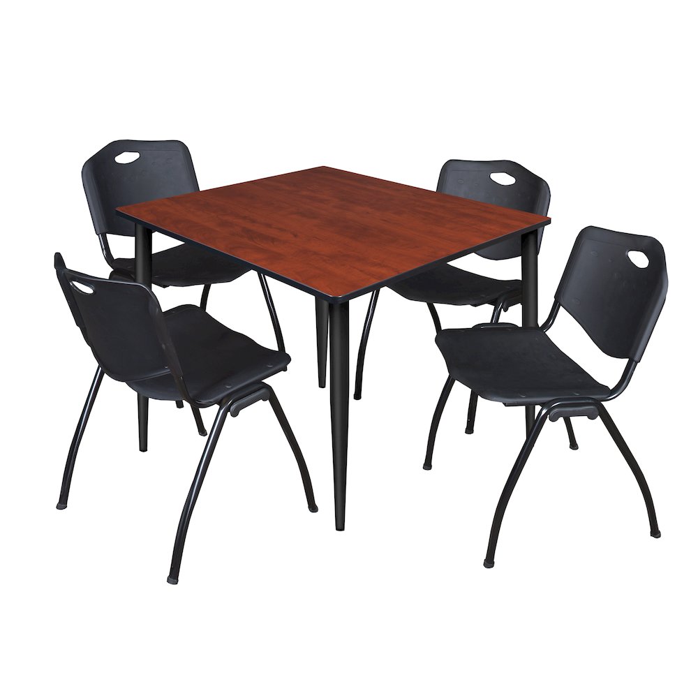 48 in. Square Breakroom Table- Cherry Top, Black Base & 4 M Stack Chairs- Black. Picture 1
