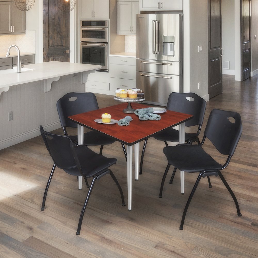 48 in. Square Breakroom Table- Cherry Top, Chrome Base & 4 M Stack Chairs- Black. Picture 9