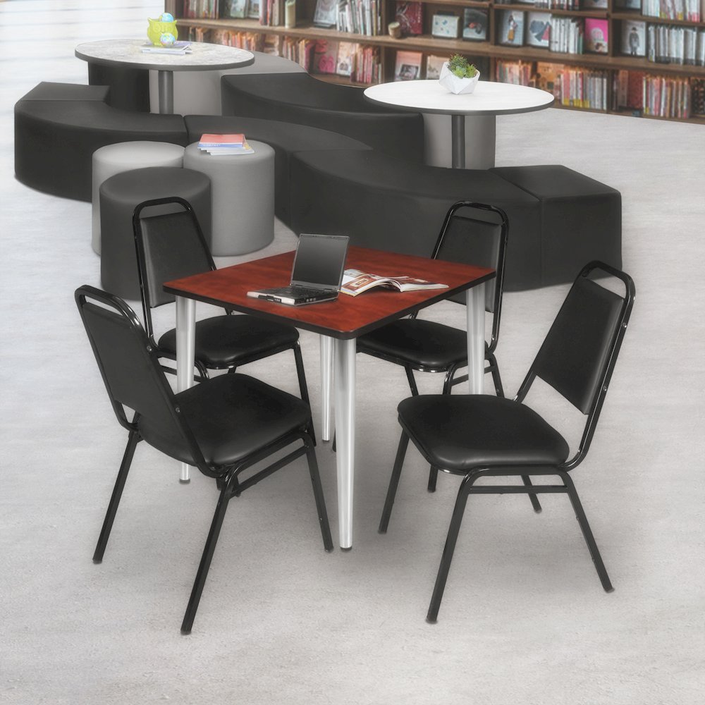 48 in. Square Breakroom Table- Cherry Top, Chrome Tapered Legs. Picture 4