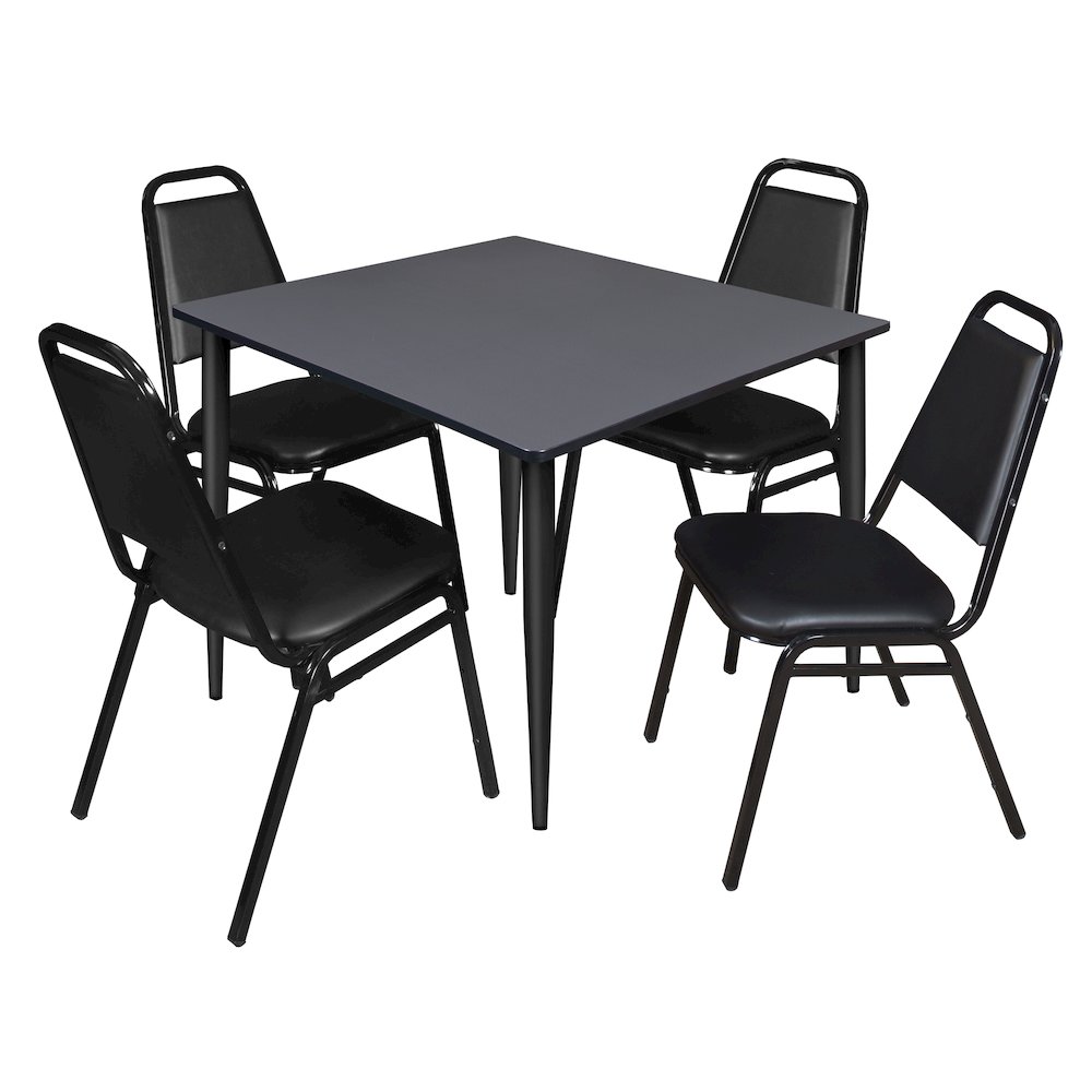 48 Square Breakroom Table- Grey Top, Black Base & 4 Stack Chairs- Black. Picture 1