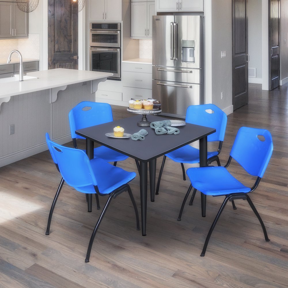 48 in. Square Breakroom Table- Grey Top, Black Base & 4 M Stack Chairs- Blue. Picture 9