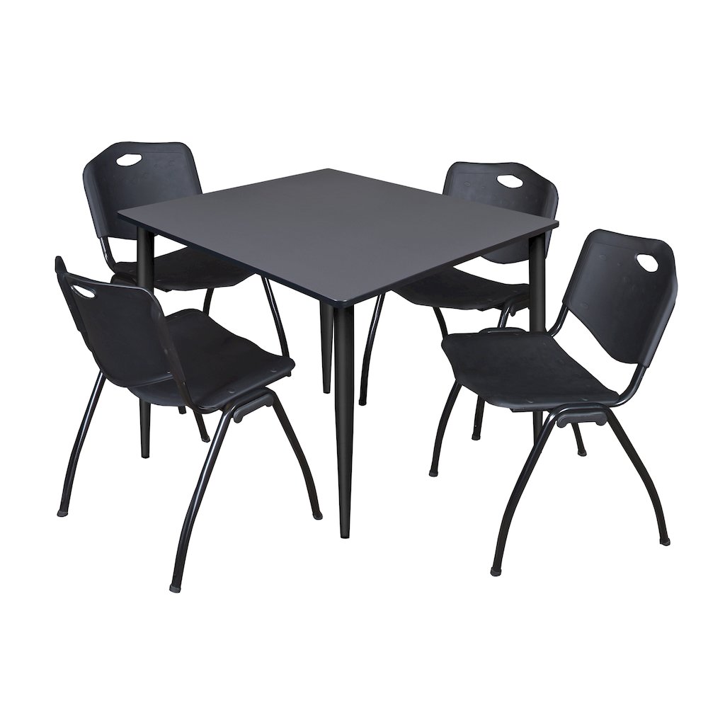 48 in. Square Breakroom Table- Grey Top, Black Base & 4 M Stack Chairs- Black. Picture 1