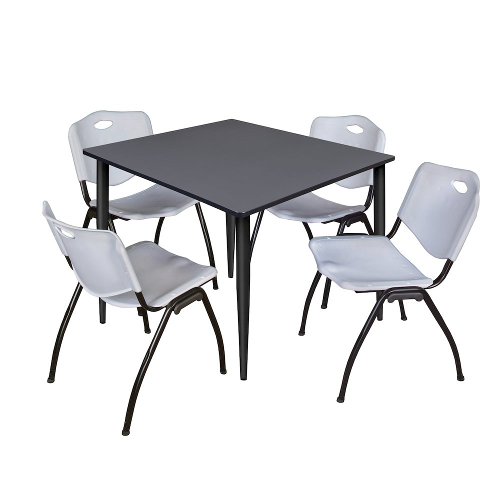 48 in. Square Breakroom Table- Grey Top, Black Base & 4 M Stack Chairs- Grey. Picture 1