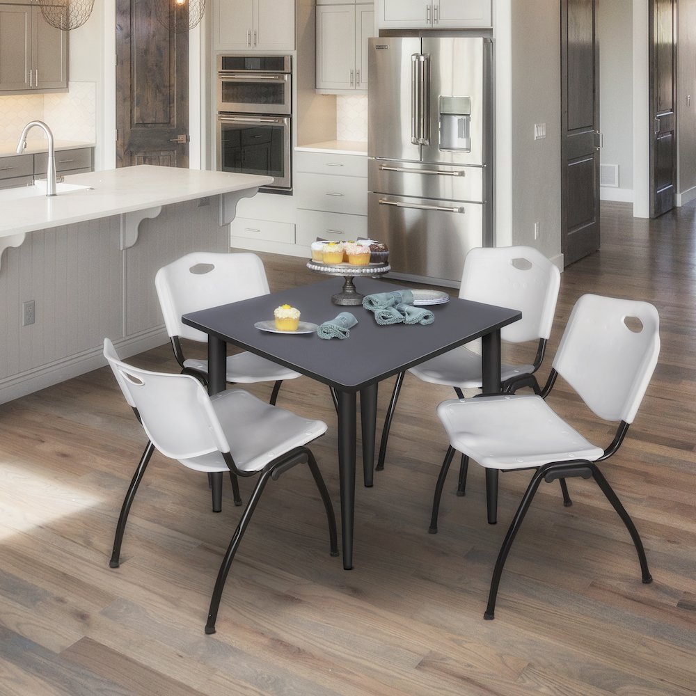 48 in. Square Breakroom Table- Grey Top, Black Base & 4 M Stack Chairs- Grey. Picture 9