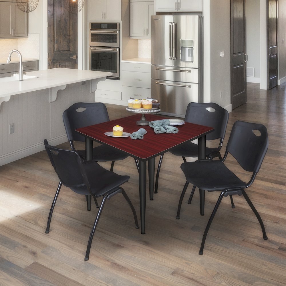 48 in. Square Breakroom Table- Mahogany Top, Black Tapered Legs. Picture 4