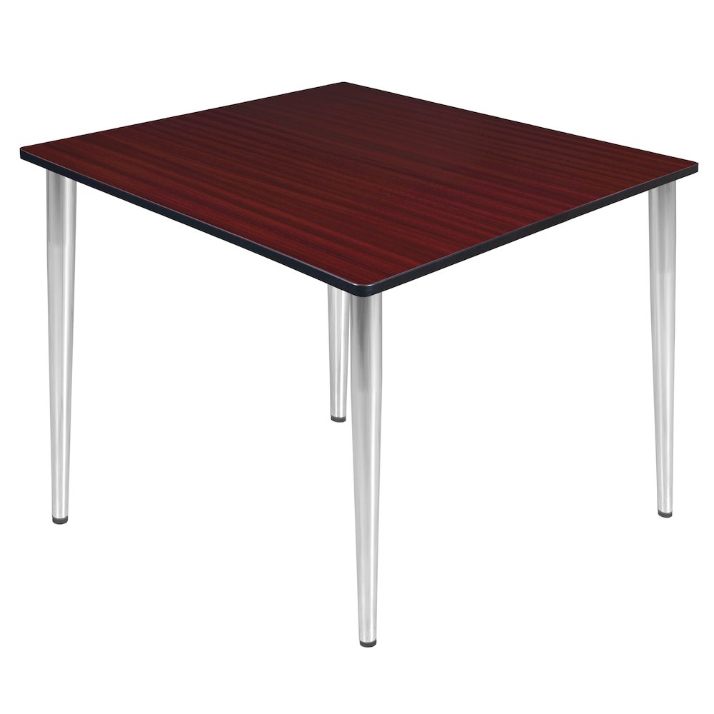 48 in. Square Breakroom Table- Mahogany Top, Chrome Tapered Legs. Picture 1