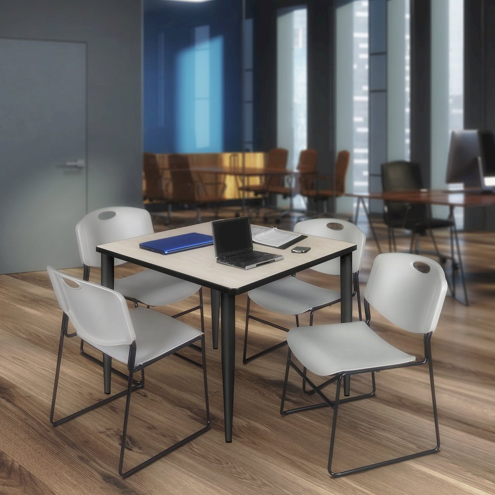 48 in. Square Breakroom Table- Maple Top, Black Base & 4 Zeng Stack Chairs- Grey. Picture 9