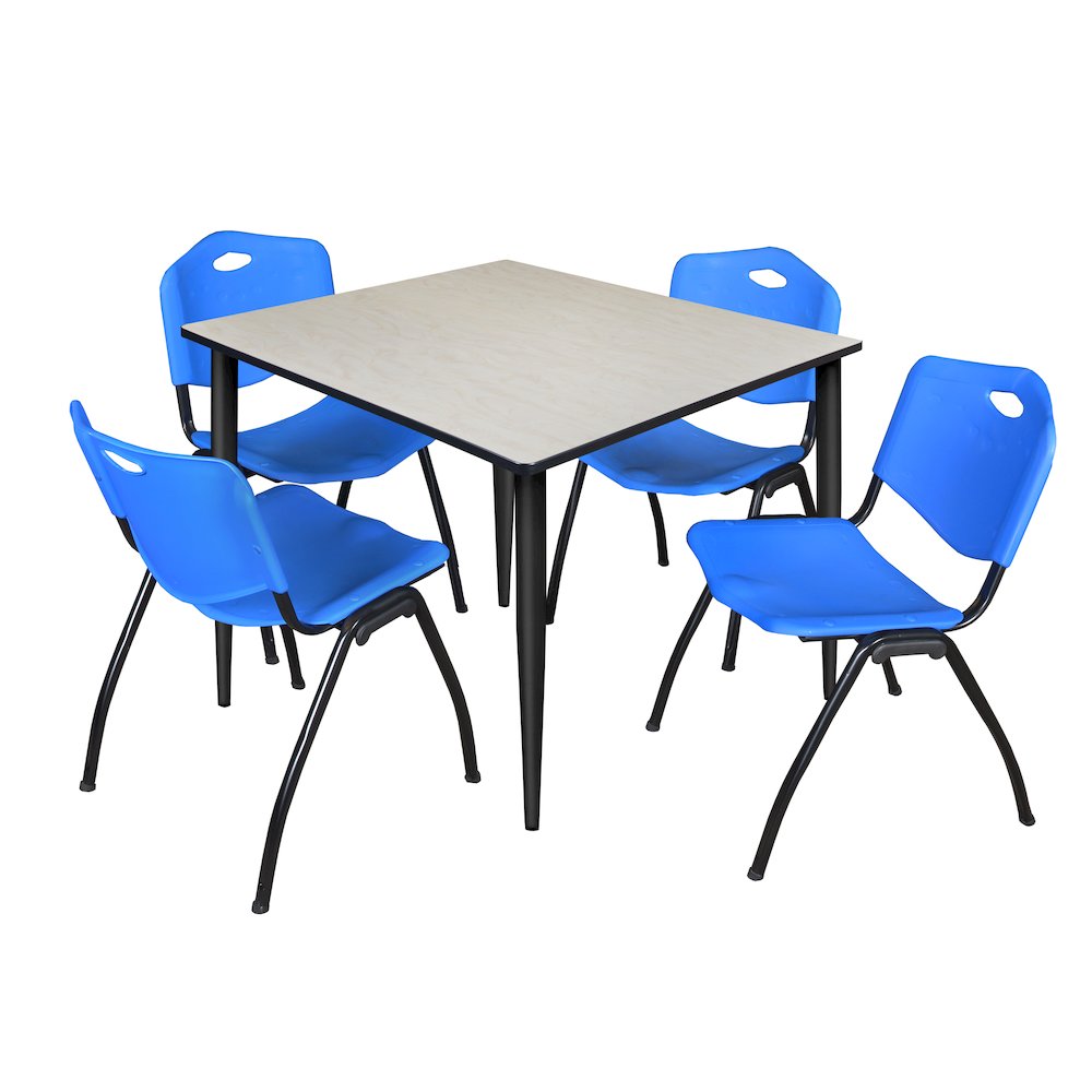 48 in. Square Breakroom Table- Maple Top, Black Base & 4 M Stack Chairs- Blue. Picture 1
