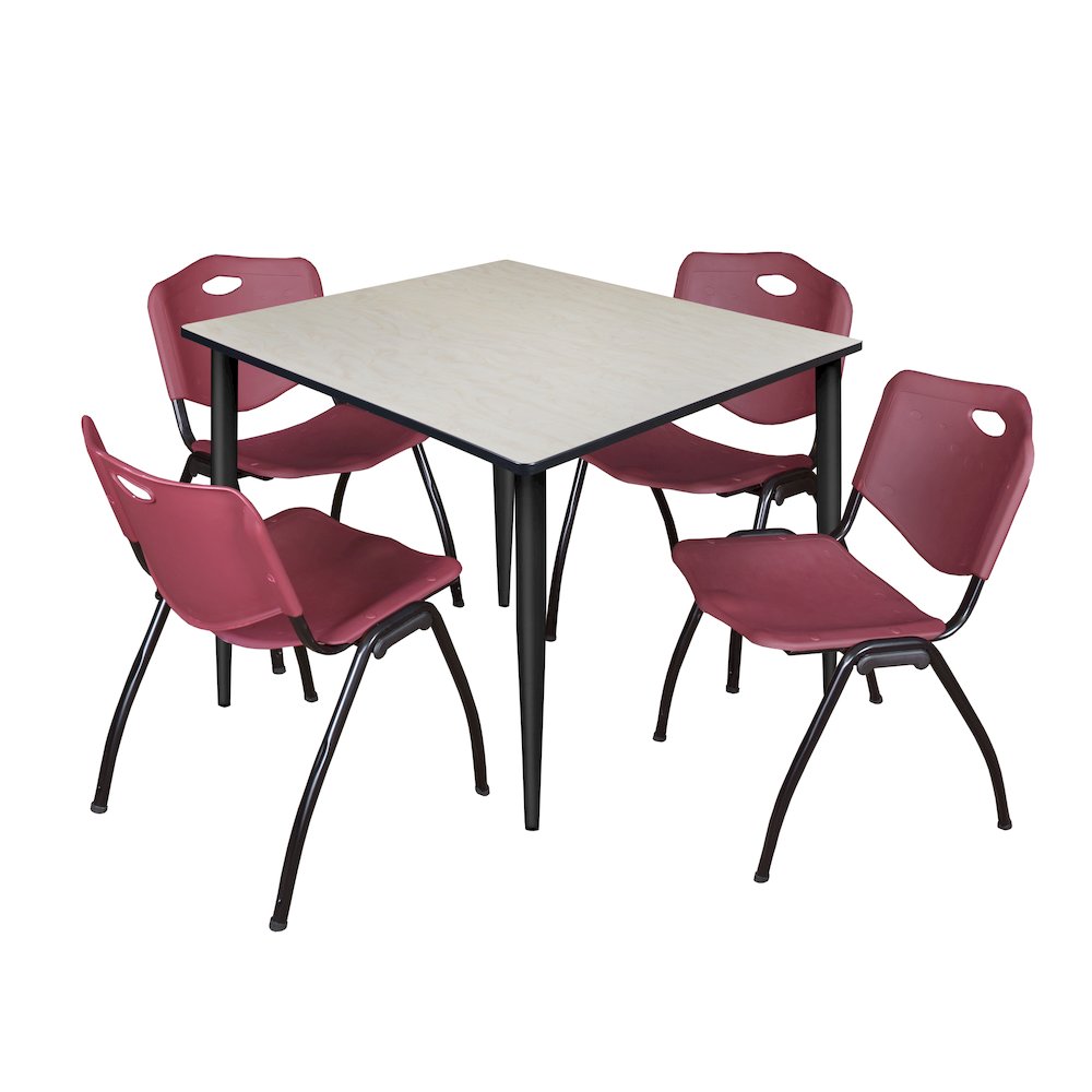 48 Square Breakroom Table- Maple Top, Black Base & 4 M Stack Chairs- Burgundy. Picture 1