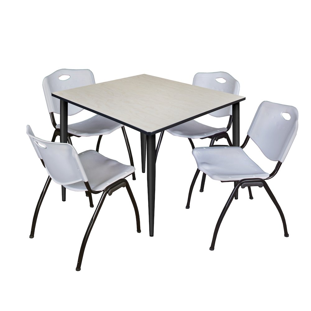 48 in. Square Breakroom Table- Maple Top, Black Base & 4 M Stack Chairs- Grey. Picture 1
