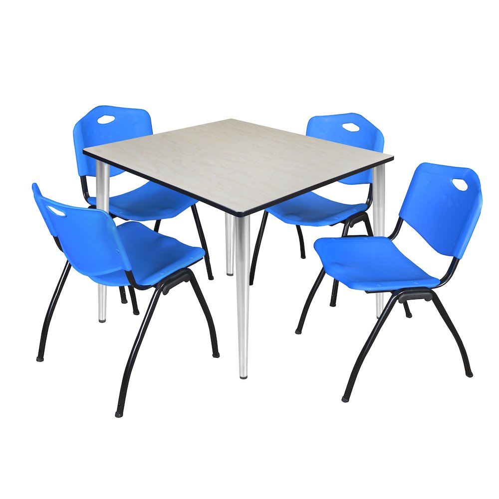 48 in. Square Breakroom Table- Maple Top, Chrome Base & 4 M Stack Chairs- Blue. Picture 1