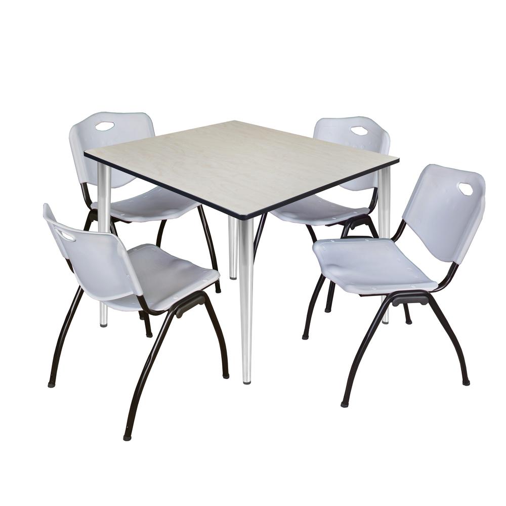 Regency Kahlo 48 in. Square Breakroom Table- Maple Top, Chrome Base & 4 M Stack Chairs- Grey. Picture 1