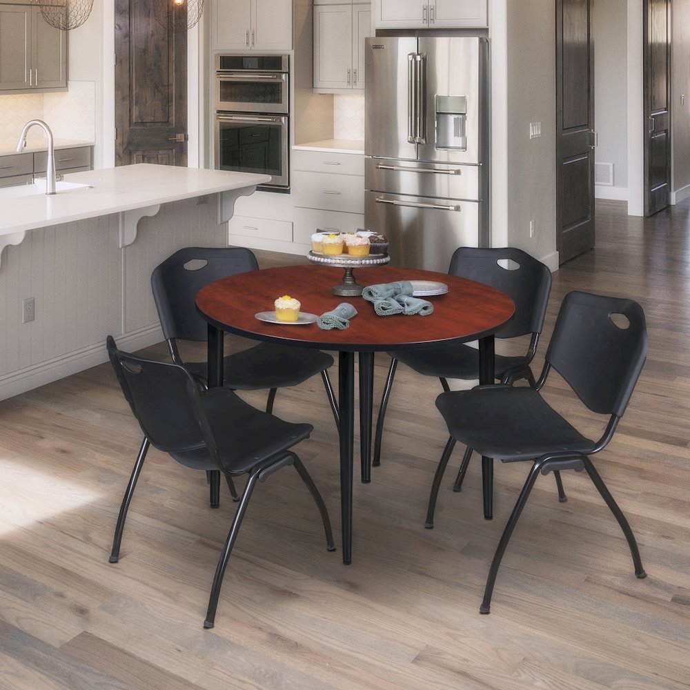 48 in. Round Breakroom Table- Cherry Top, Black Base & 4 M Stack Chairs- Black. Picture 8