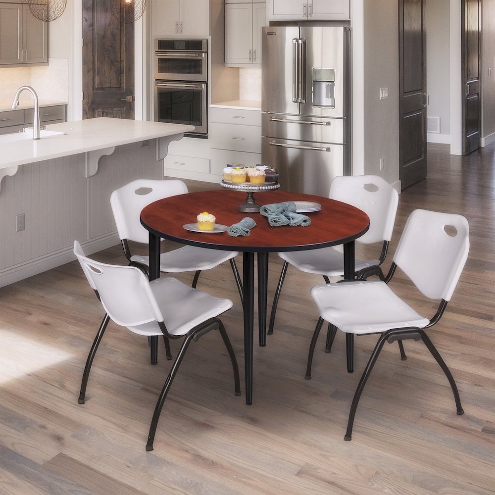 48 in. Round Breakroom Table- Cherry Top, Black Tapered Legs. Picture 3