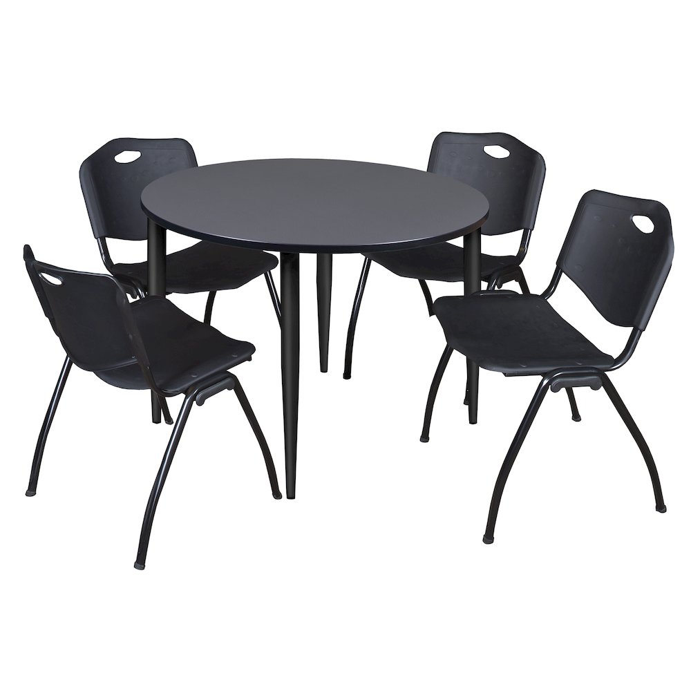 48 in. Round Breakroom Table- Grey Top, Black Base & 4 M Stack Chairs- Black. Picture 1