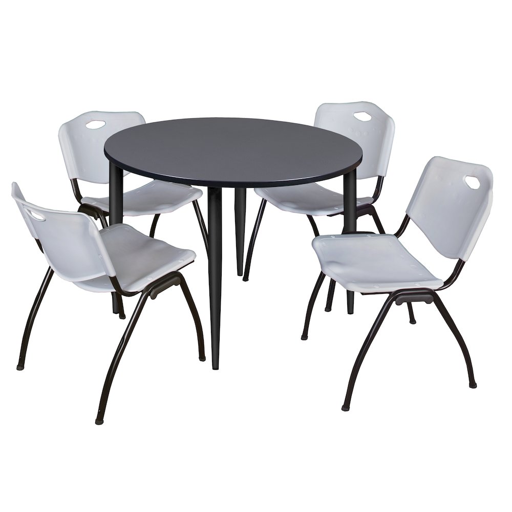 48 in. Round Breakroom Table- Grey Top, Black Base & 4 M Stack Chairs- Grey. Picture 1