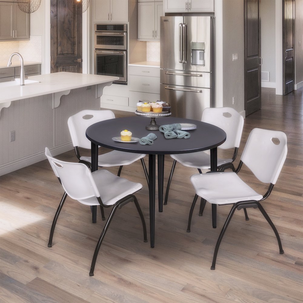 48 in. Round Breakroom Table- Grey Top, Black Base & 4 M Stack Chairs- Grey. Picture 8