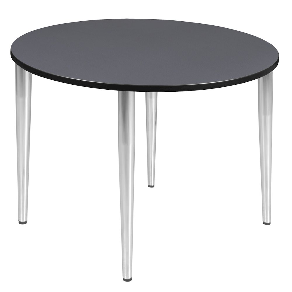 48 in. Round Breakroom Table- Grey Top, Chrome Tapered Legs. Picture 1