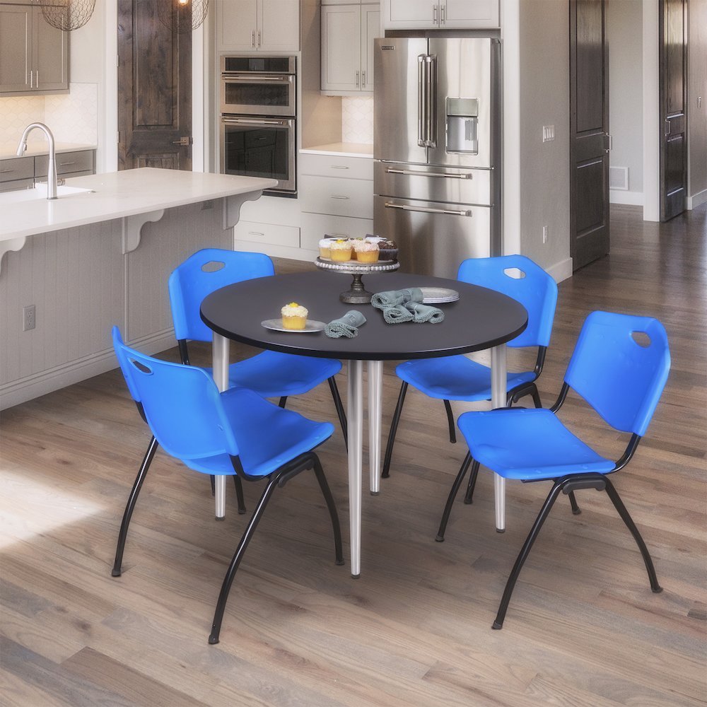 48 in. Round Breakroom Table- Grey Top, Chrome Tapered Legs. Picture 3