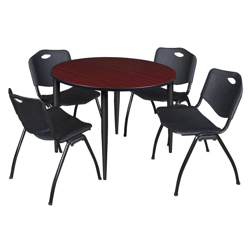 48 in. Round Breakroom Table- Mahogany Top, Black Base & 4 M Stack Chairs- Black. Picture 1