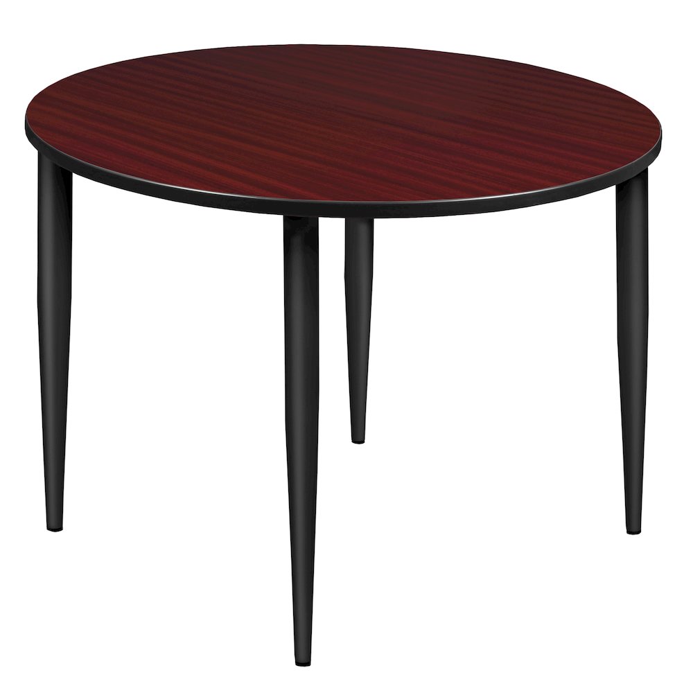 48 in. Round Breakroom Table- Mahogany Top, Black Tapered Legs. Picture 1