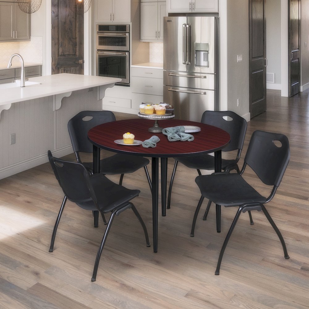 48 in. Round Breakroom Table- Mahogany Top, Black Tapered Legs. Picture 3
