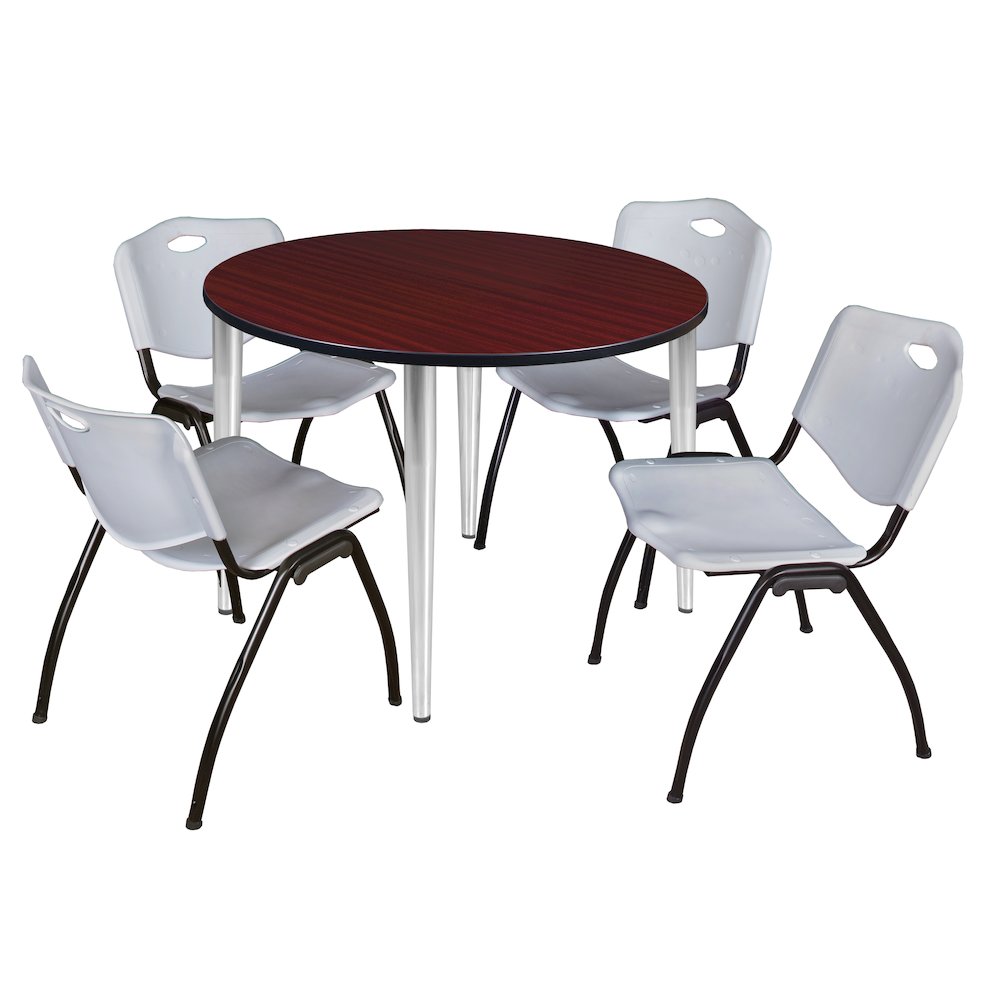 48 in. Round Breakroom Table- Mahogany Top, Chrome Base & 4 M Stack Chairs- Grey. Picture 1