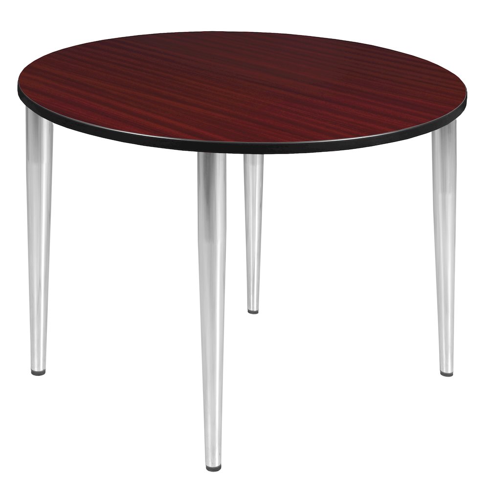 48 in. Round Breakroom Table- Mahogany Top, Chrome Tapered Legs. Picture 1