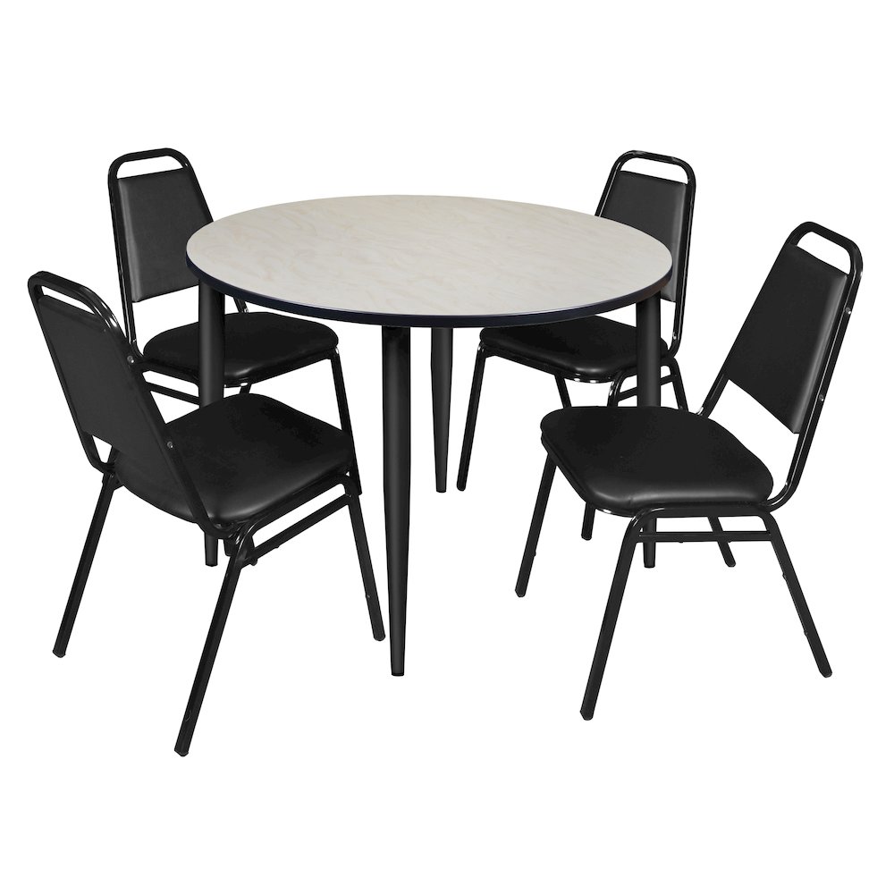 48 Round Breakroom Table- Maple Top, Black Base & 4 Stack Chairs- Black. Picture 1