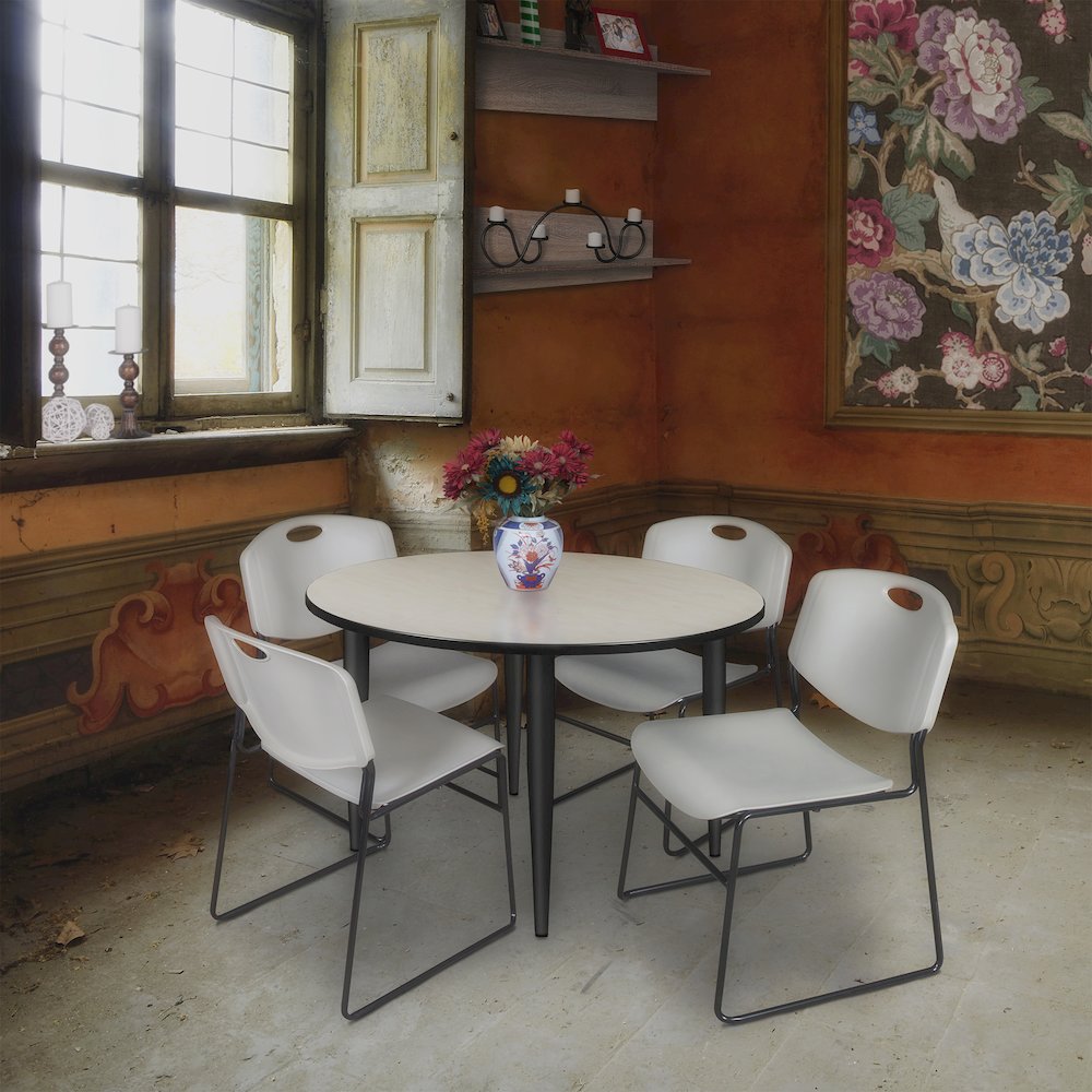 48 in. Round Breakroom Table- Maple Top, Black Base & 4 Zeng Stack Chairs- Grey. Picture 8