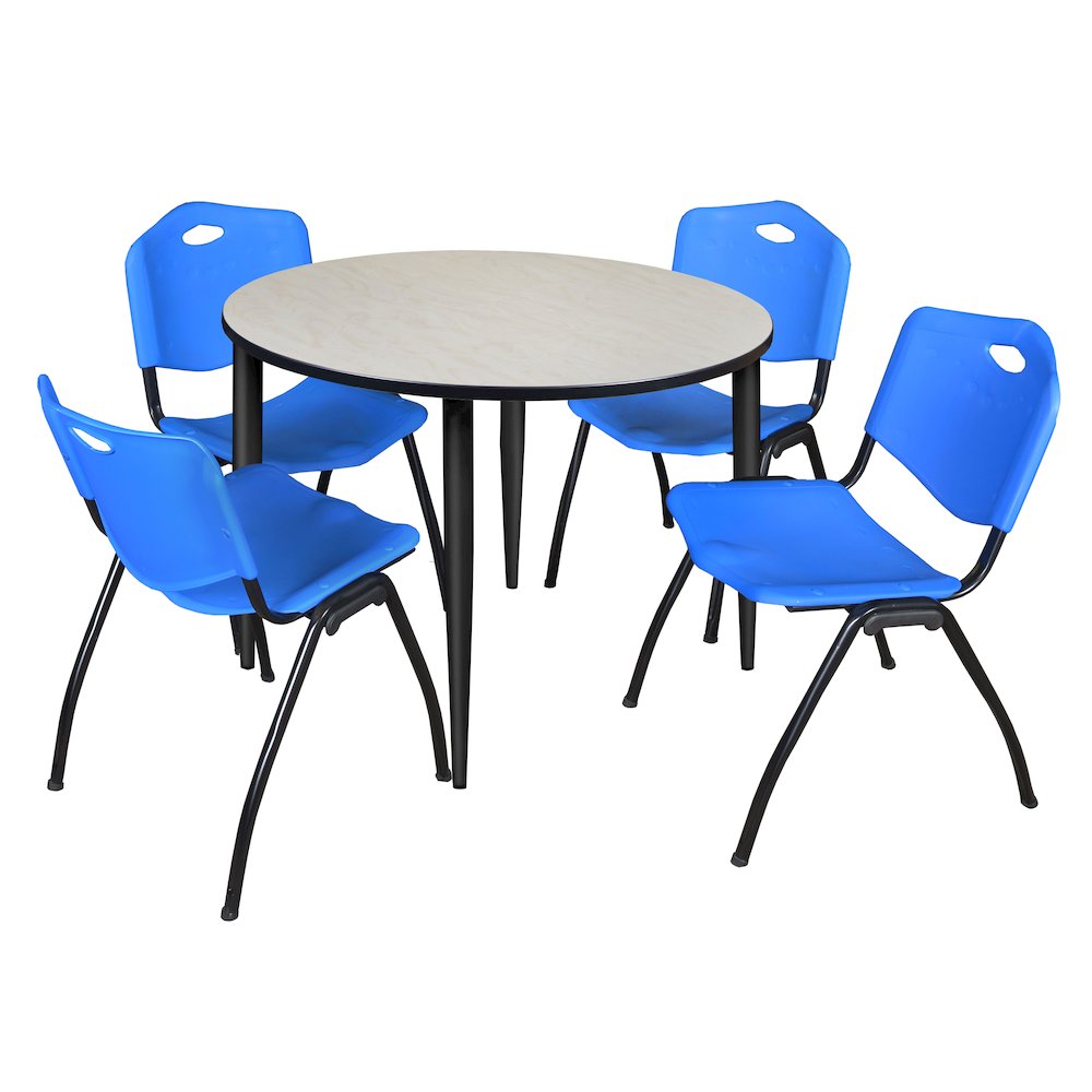 48 in. Round Breakroom Table- Maple Top, Black Base & 4 M Stack Chairs- Blue. Picture 1