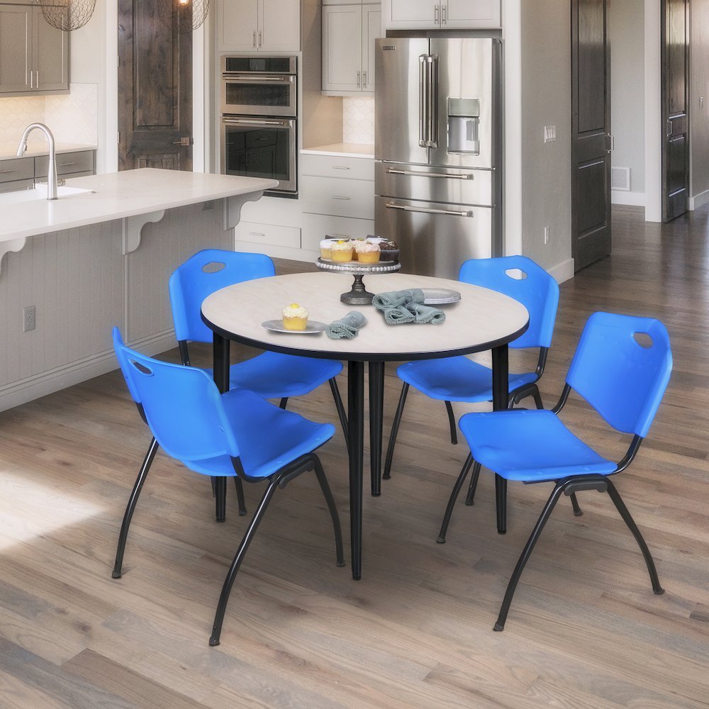 48 in. Round Breakroom Table- Maple Top, Black Base & 4 M Stack Chairs- Blue. Picture 8