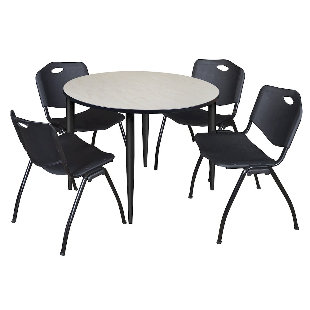48 in. Round Breakroom Table- Maple Top, Black Base & 4 M Stack Chairs- Black. Picture 1