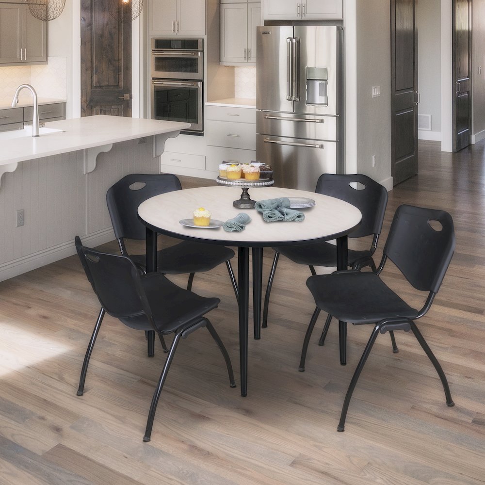 48 in. Round Breakroom Table- Maple Top, Black Base & 4 M Stack Chairs- Black. Picture 8