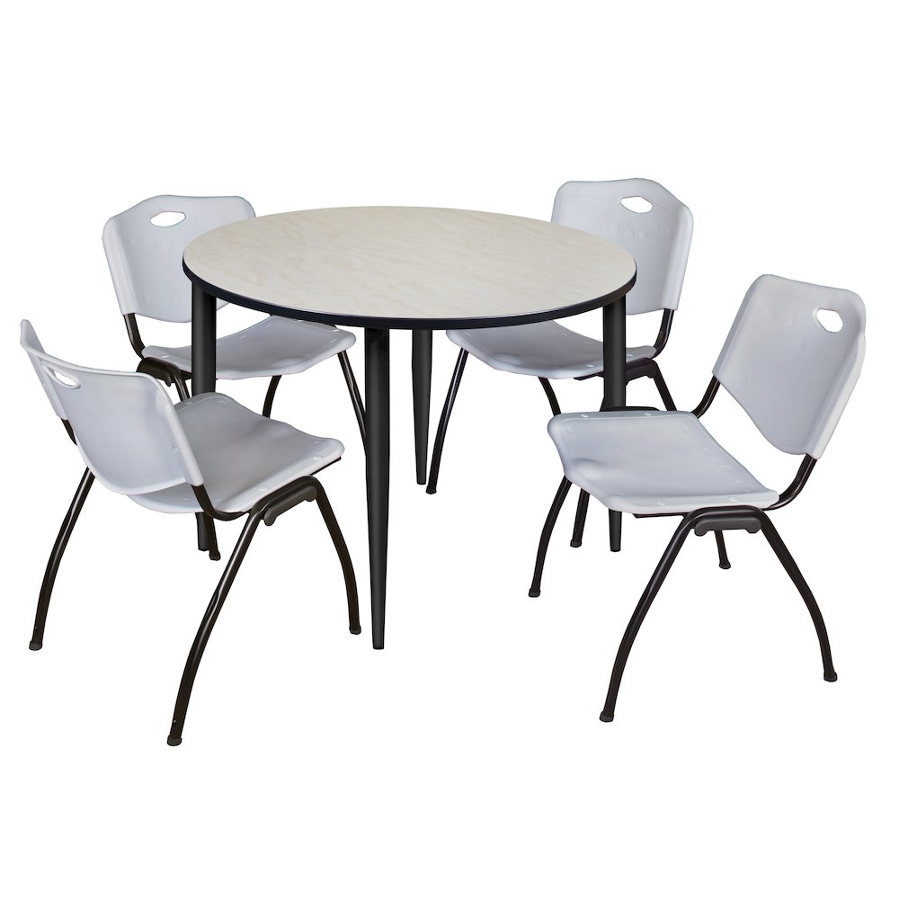 48 in. Round Breakroom Table- Maple Top, Black Base & 4 M Stack Chairs- Grey. Picture 1