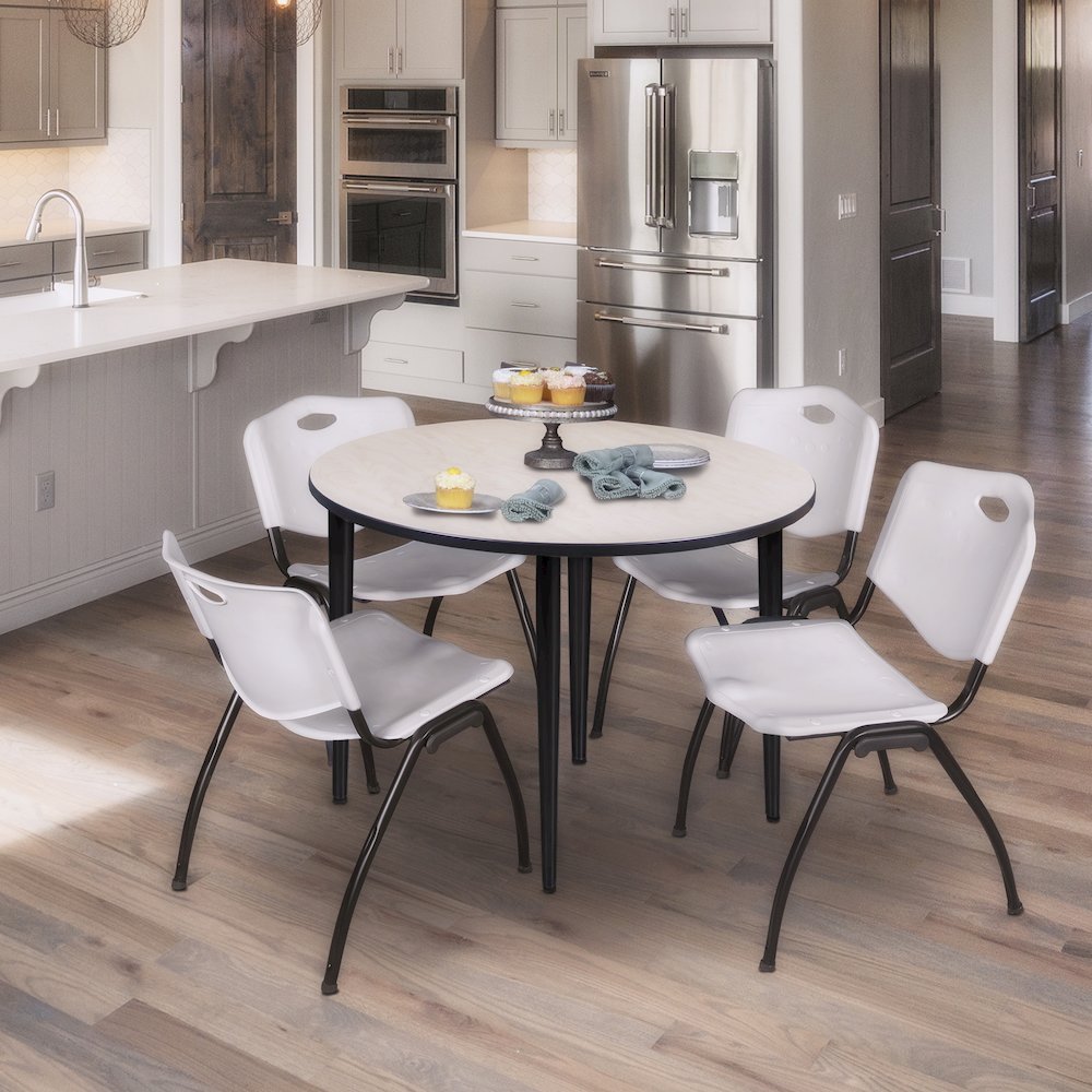 48 in. Round Breakroom Table- Maple Top, Black Base & 4 M Stack Chairs- Grey. Picture 8