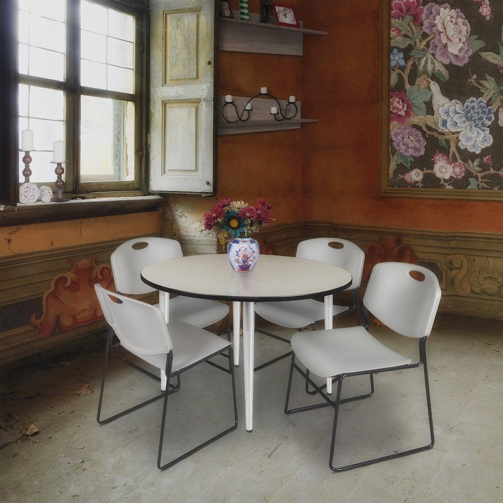 48 in. Round Breakroom Table- Maple Top, Chrome Base & 4 Zeng Stack Chairs- Grey. Picture 8