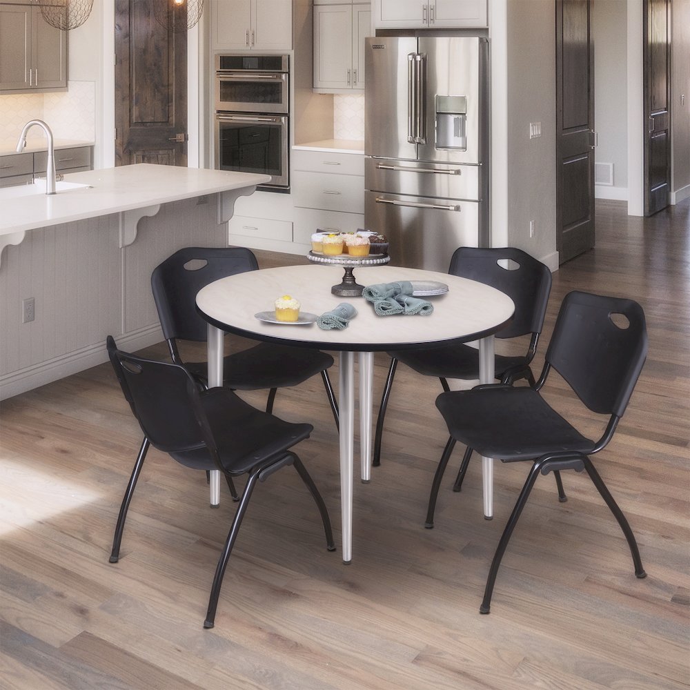 48 in. Round Breakroom Table- Maple Top, Chrome Base & 4 M Stack Chairs- Black. Picture 8